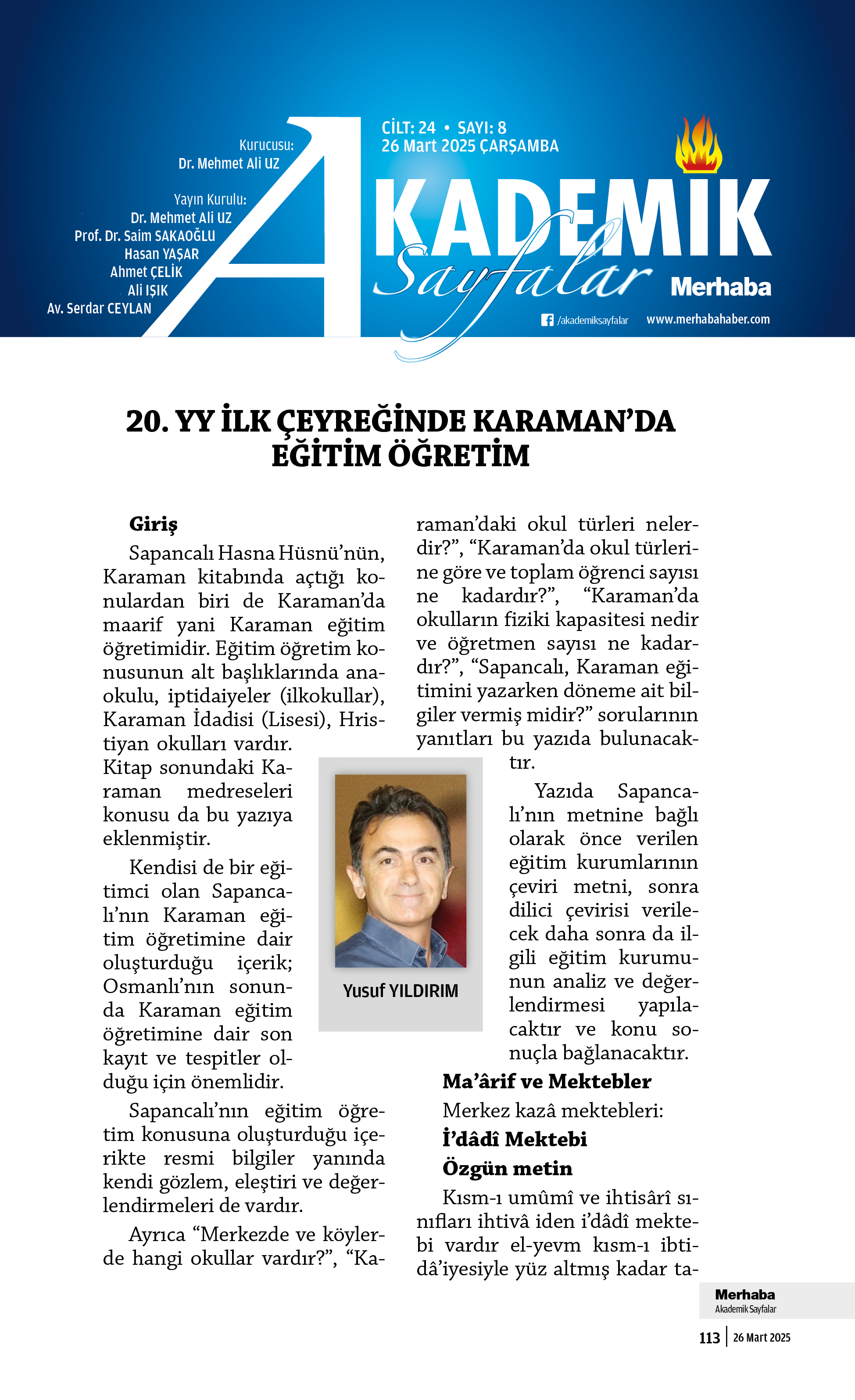 Cilt-24, Sayı-8 26 Mart 2025