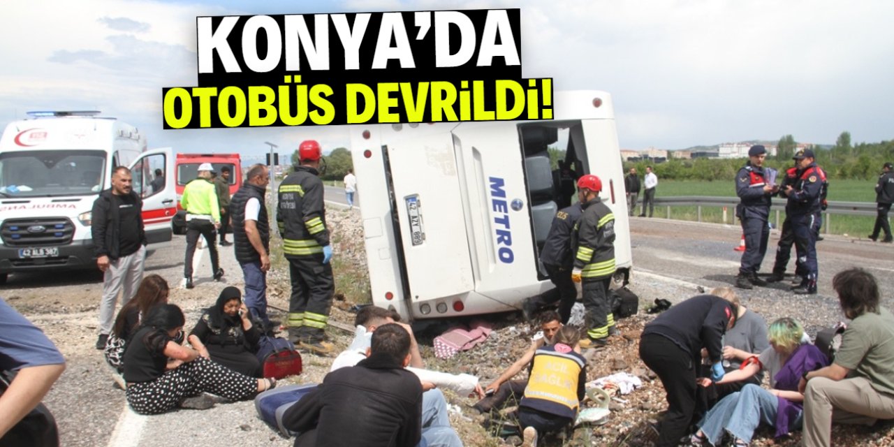Konya'da yolcu otobüsü devrildi, 13 kişi yaralandı
