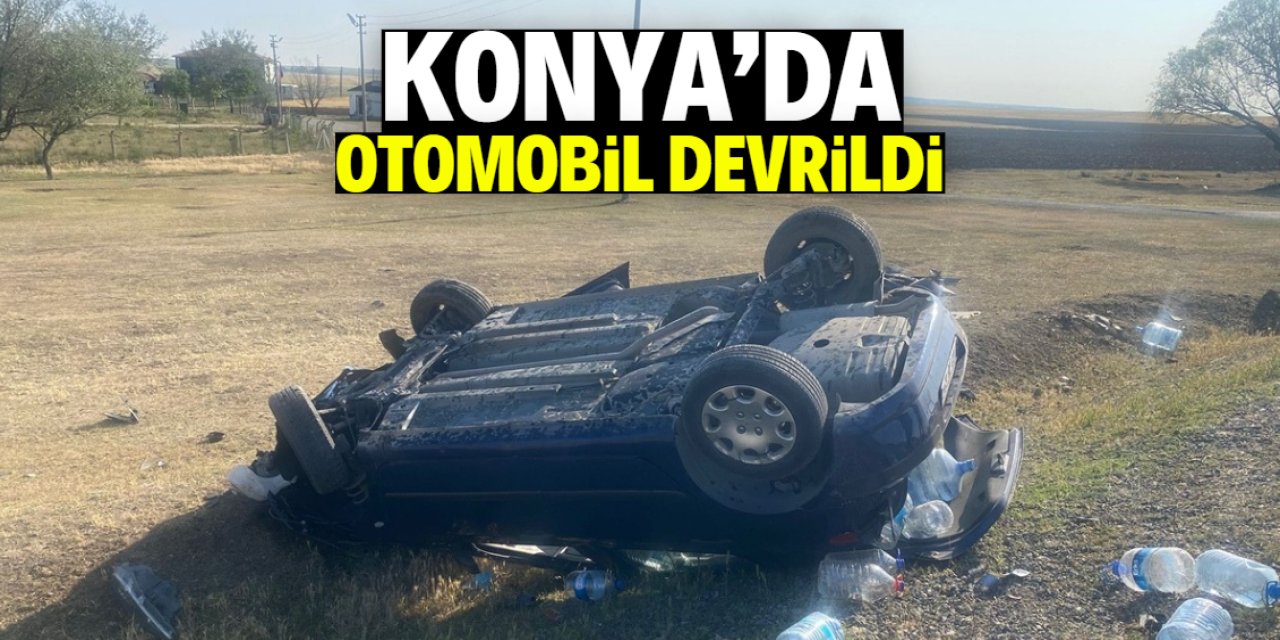 Konya'da devrilen otomobildeki 2 kişi yaralandı