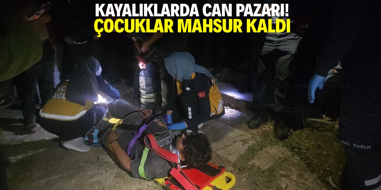Kayalıklarda can pazarı! 2 çocuk mahsur kaldı