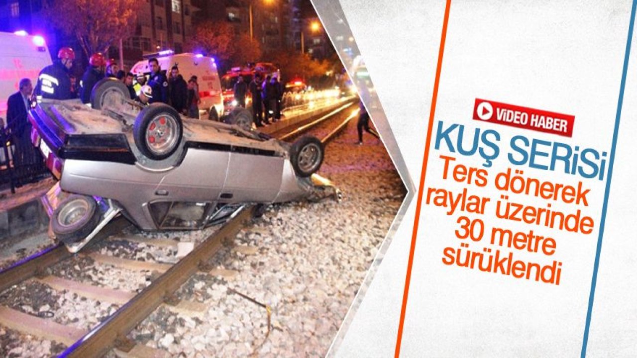 Kontrolden çıkan otomobil tramvay yoluna girdi