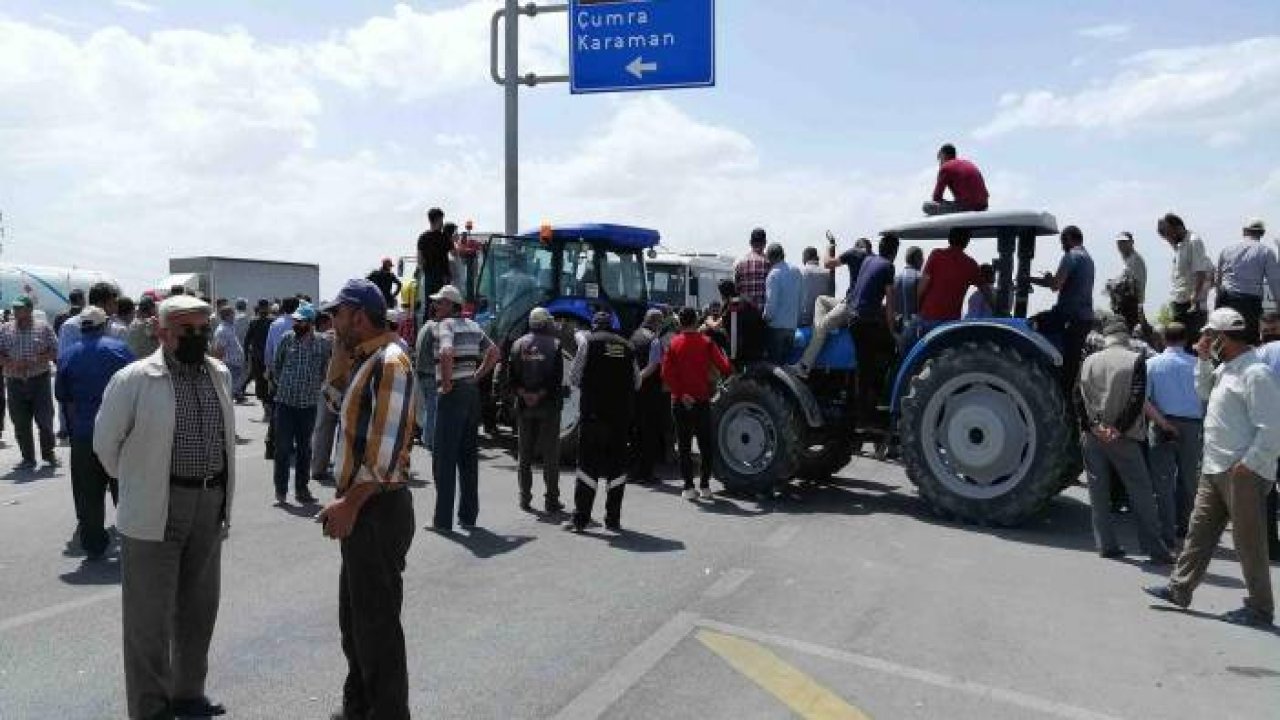 Konya'da çiftçiler yol kapattı