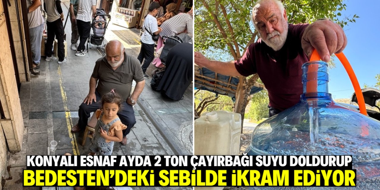 Konyalı esnaf ayda 2 ton su taşıyor! Çayırbağı'ndan doldurup Bedesten'de ikram ediyor