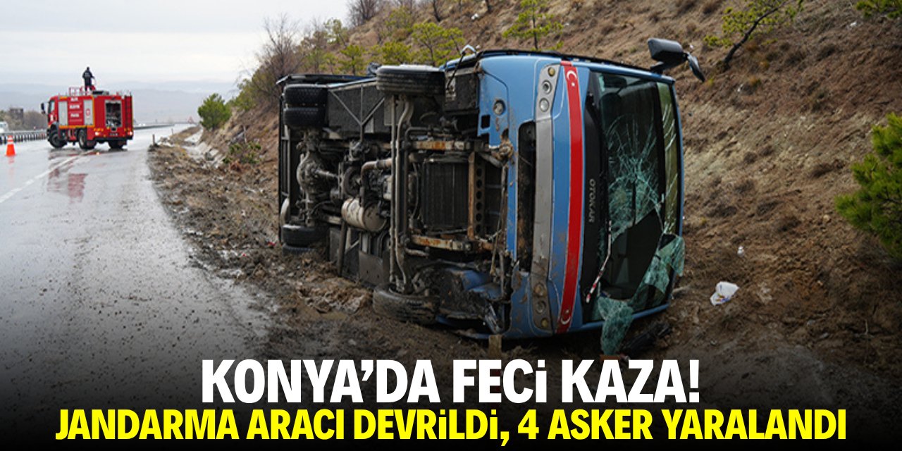 Konya'da feci kaza! Jandarma aracı devrildi, 4 asker yaralandı