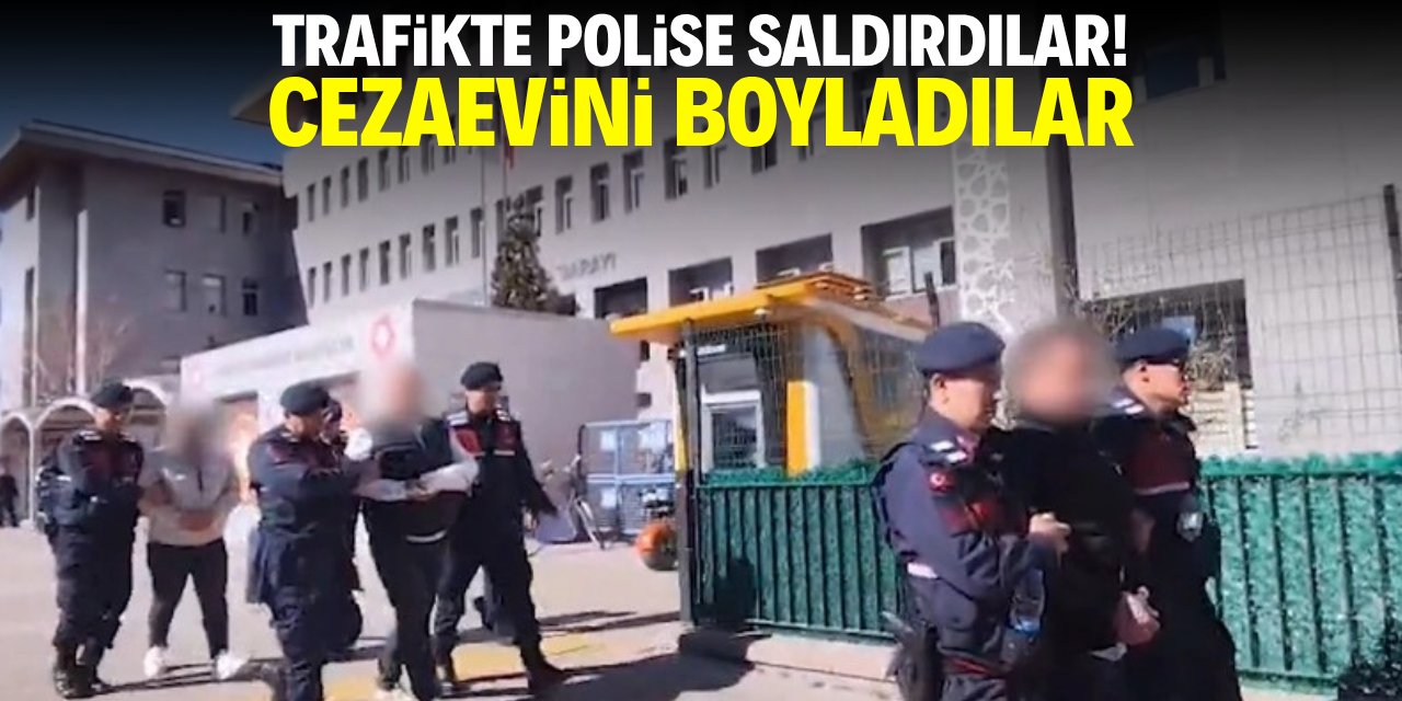Trafikte polise saldırdılar! Cezaevini boyladılar