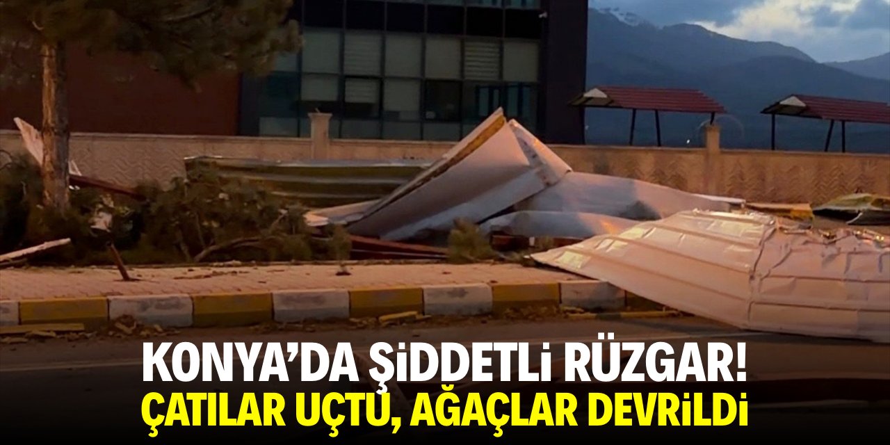Konya'da şiddetli rüzgar! Çatılar uçtu, ağaçlar devrildi