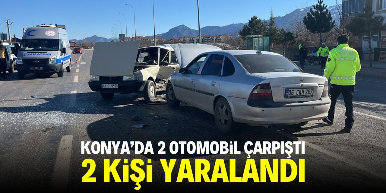 Konya'da 2 otomobil çarpıştı, 2 kişi yaralandı