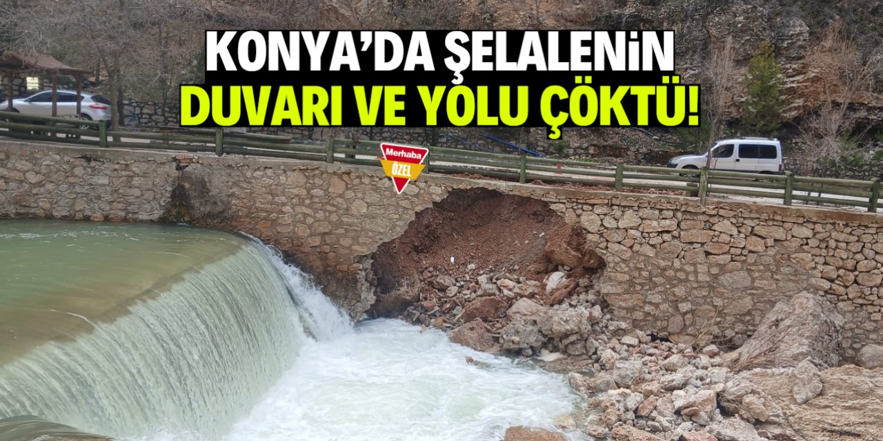 Konya'da Çetmi Şelalesi'nin duvarı ve yolu çöktü!