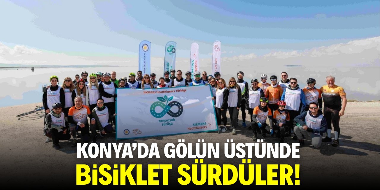 Konya'da gölün üstünde bisiklet sürdüler!