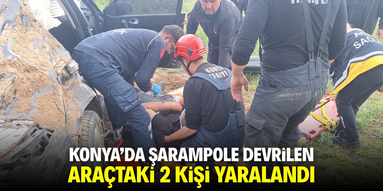 Konya'da otomobil şarampole devrildi! Yaralılar var