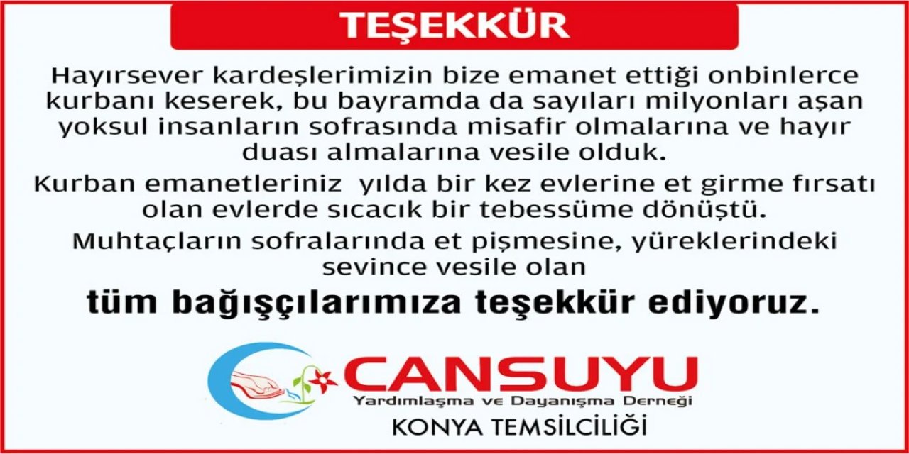 Cansuyu Teşekkür İlanı