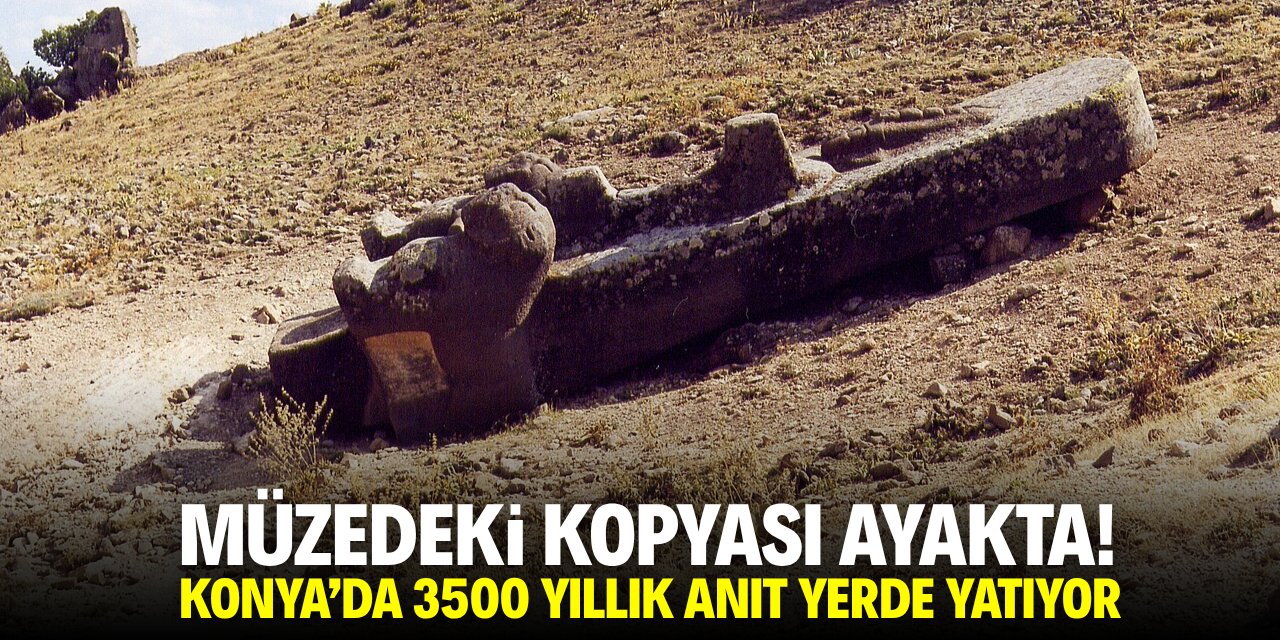 Müzedeki kopyası ayakta! Konya'da 3500 yıllık anıt yerde yatıyor