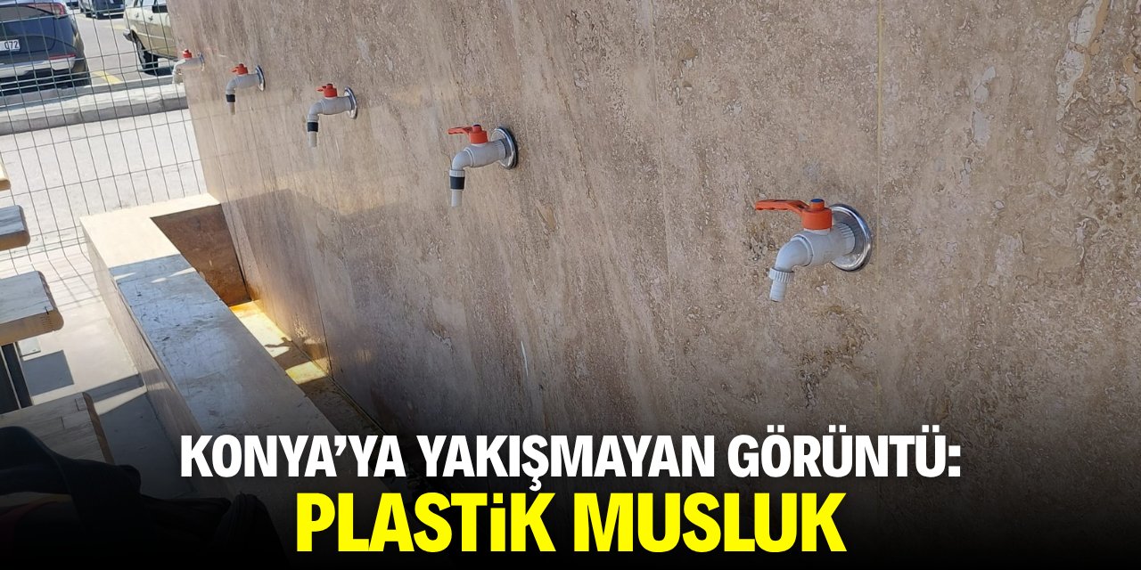 Konya'da şadırvandaki musluklar çalınınca çözüm plastik oldu