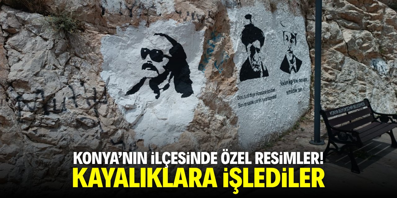 Konya'nın ilçesinde özel resimler! Kayalıklara işlediler