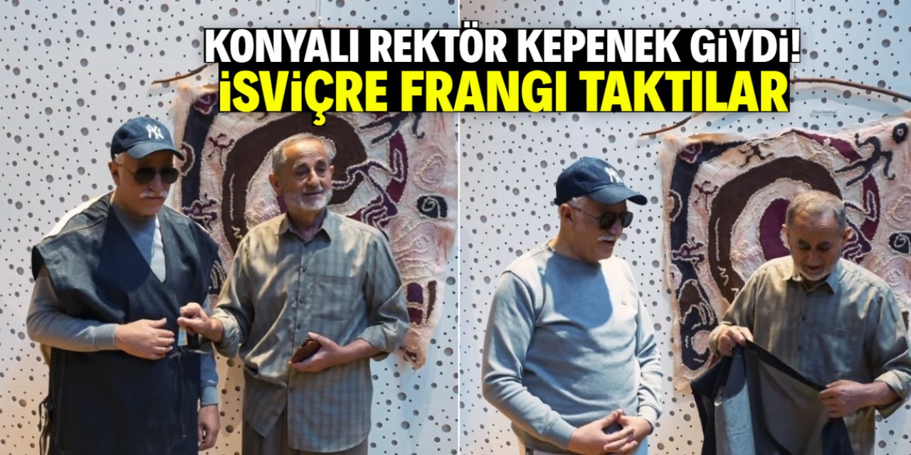 Konyalı rektör damat donatma töreninde kepenek giydi! İsviçre Frangı taktılar