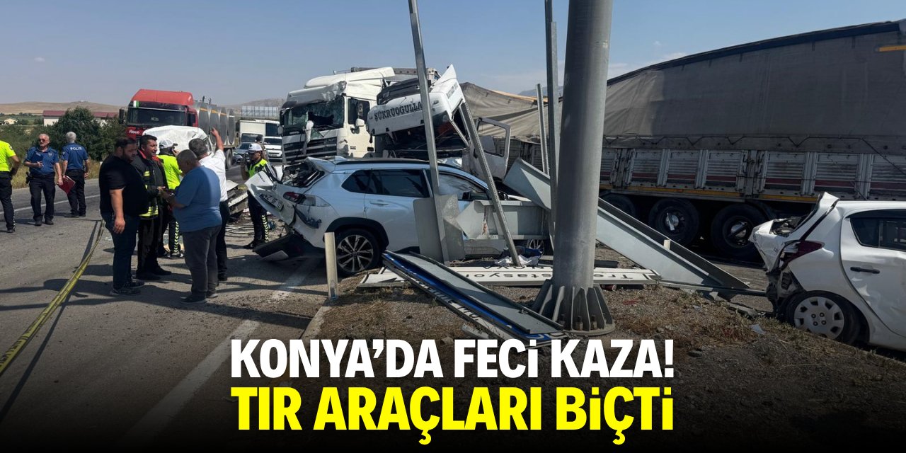 Konya'da feci kaza! Tır araçları biçti