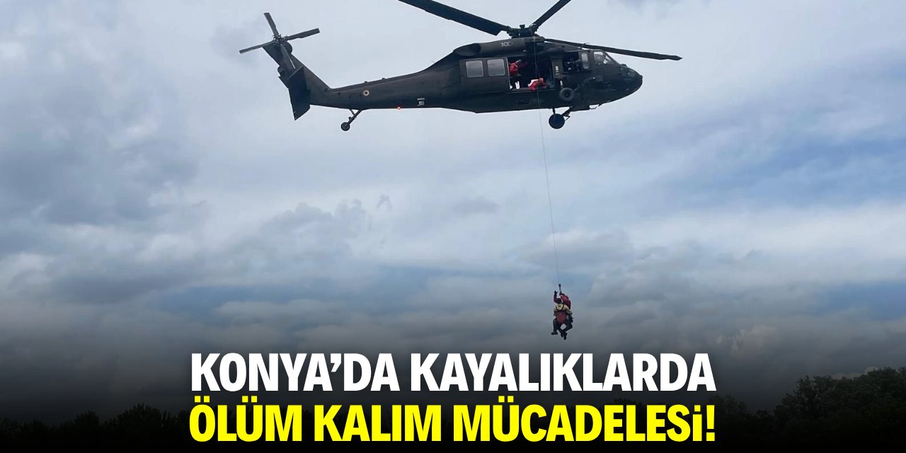 Konya'da kayalıklarda ölüm kalım mücadelesi!