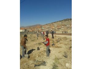 Köy Okulu Bahçesine Elbirliğiyle 500 Fidan Diktiler