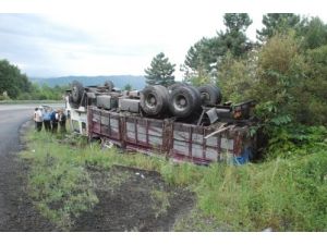 Devrilen Kamyon Sürücüsü Kazadan Yara Almadan Kurtuldu