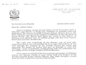 Özel Gençlik Okulu’na Pakistan’dan teşekkür