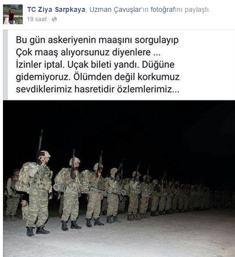 Hakkari şehidi Ziya Sarpkaya'nın son paylaşımı