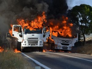 PKK’lı teröristlerin araçları yakma anı kamerada