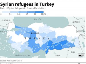 Türkiye'deki mültecilerin dağılım haritası