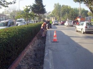 Rektörlük önünde refüj çalışması