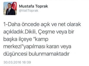 Vali Toprak’tan Mülteci Kampı Açıklaması