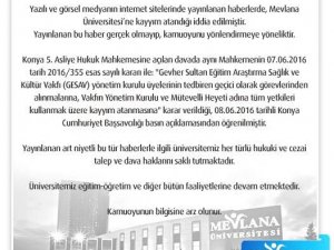 Mevlana Üniversitesi: Kayyum atanmadı