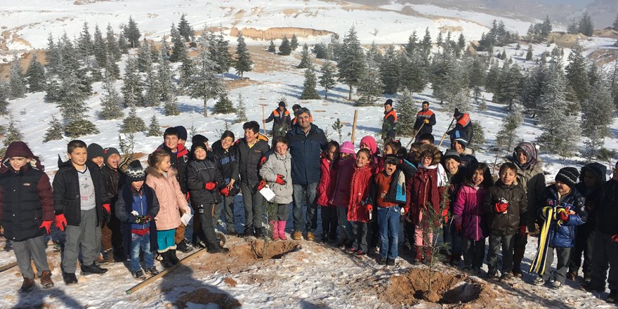 Sille İlkokulu öğrencileri fidanlarla birlikte şiir ekti