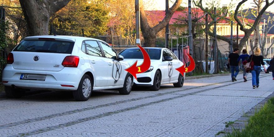 Hatalı park yapan araçların üzerine 'park yasak işareti' çizildi