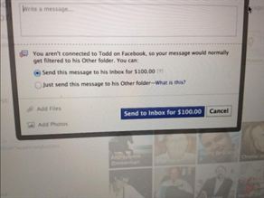 Facebook'ta mesaj atmak 100 dolar!