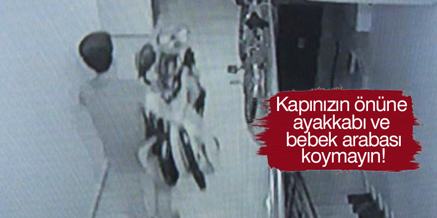 Önce ayakkabıları sonra bebek arabasını çalan şüpheli kamerada