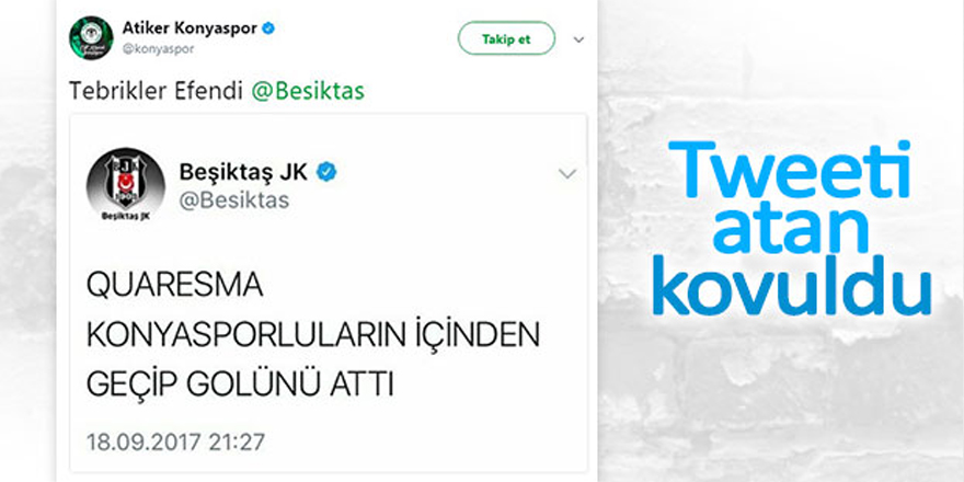 Atiker Konyaspor’dan Beşiktaş’a yanıt: "Tebrikler efendi"