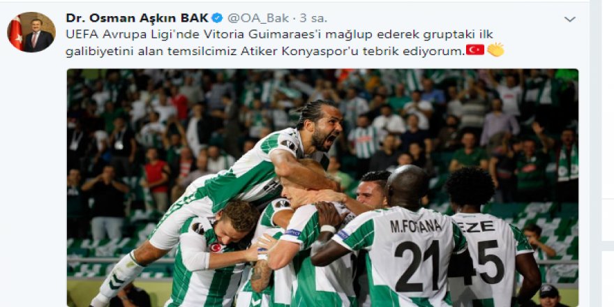 Bakan Aşkın Bak Konyaspor’u tebrik etti