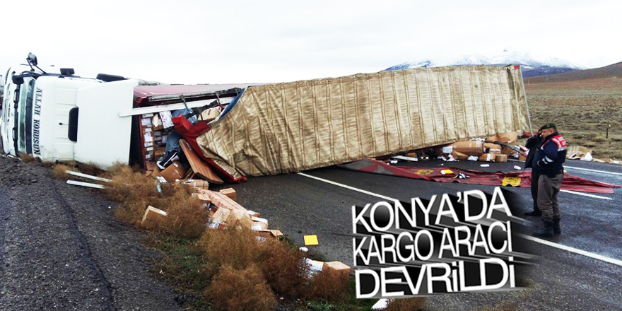 Karapınar'da kargo aracı devrildi