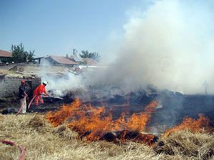 Anız yangını evlere sıçramadan söndürüldü