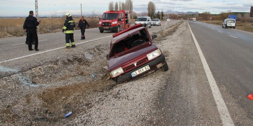 Beyşehir’de otomobil takla attı, sürücü yaralandı
