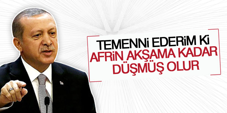 Erdoğan: Temenni ederim ki Afrin akşama kadar düşmüş olur