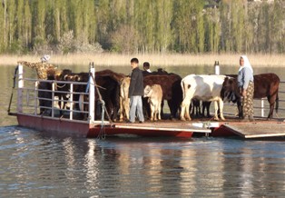 Gölde dubalarla yolculuk