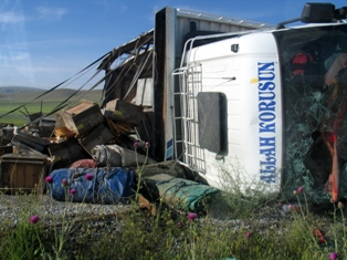 Konya'da arı kovanı yüklü kamyon devrildi: 2 yaralı