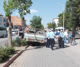 Beyşehir'de kamyonet ağaca çarptı