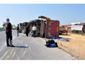 Buğday Yüklü Kamyon Devrildi