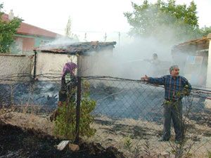 Tutuşan otlar kömürlüğü yaktı