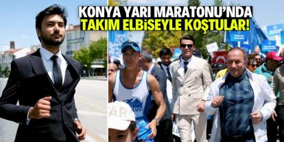 'Şıklığımızdan ödün vermeyiz' dediler! Konya Yarı Maratonu'nda takım elbiseyle koştular